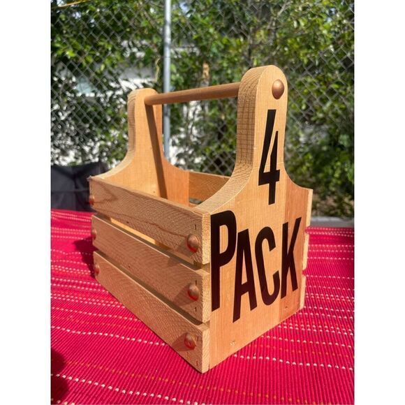 Custom Wood Beverage Caddy W/ Bottle Opener/4-Pack New - Picture 2 of 16
